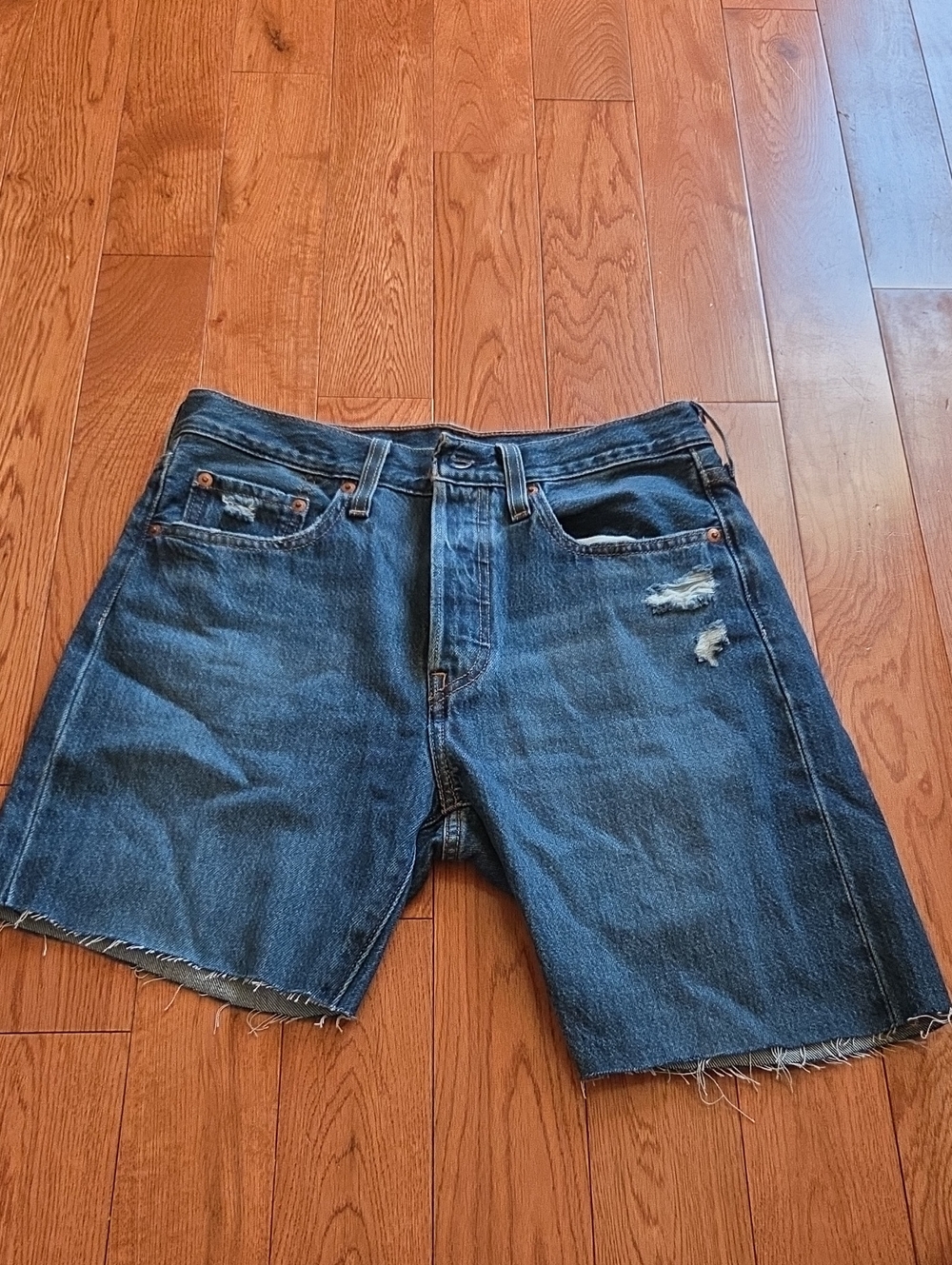 Levi's Women's Dark Blue Distressed Denim Cutoff Shorts
